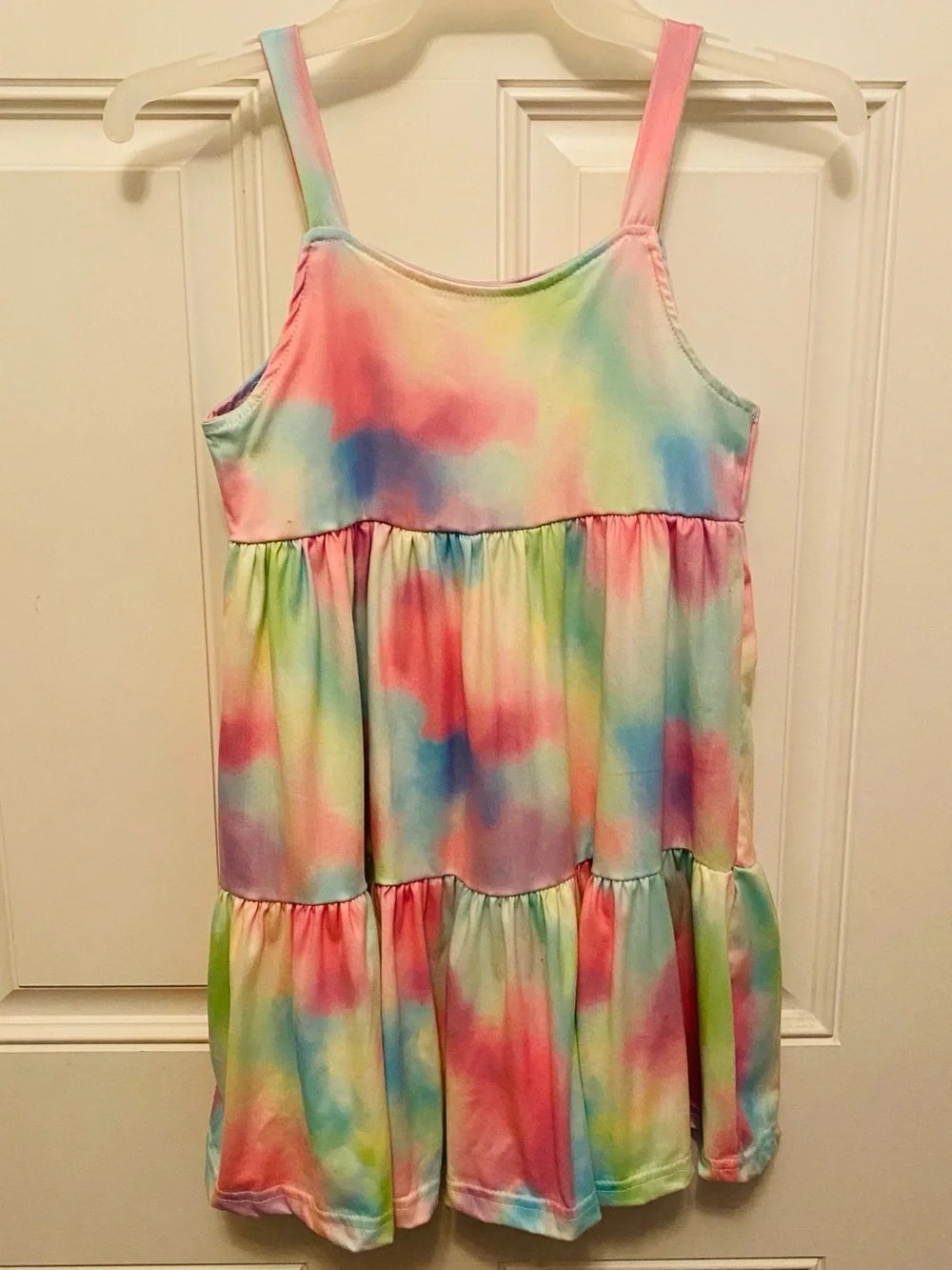 Girls' Pastel Rainbow Tie-Dye Tiered Sundress - Casual Summer Dress